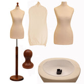 Display Guru Female Uk Size 8/10 Dressmakers Tailors Dummy Mannequin , Cream Torso Bust with Dark Wood Round Base